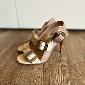 Louise et Cie sling-back pump with over-size decorative but adjustable buckles.